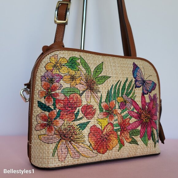 BRIGHTON Paradise Garden Jovie Fabric-Straw Organizer Bag- Natural Multi 🎈$195. - Picture 2 of 16